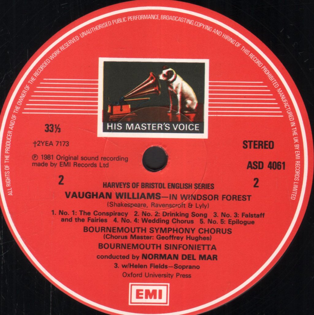 Norman Del Mar / Bournemouth Symphony Chorus / Bournemouth Sinfonietta - Elgar - From The Bavarian Highlands / Vaughan Williams - In Windsor Forest - Lp