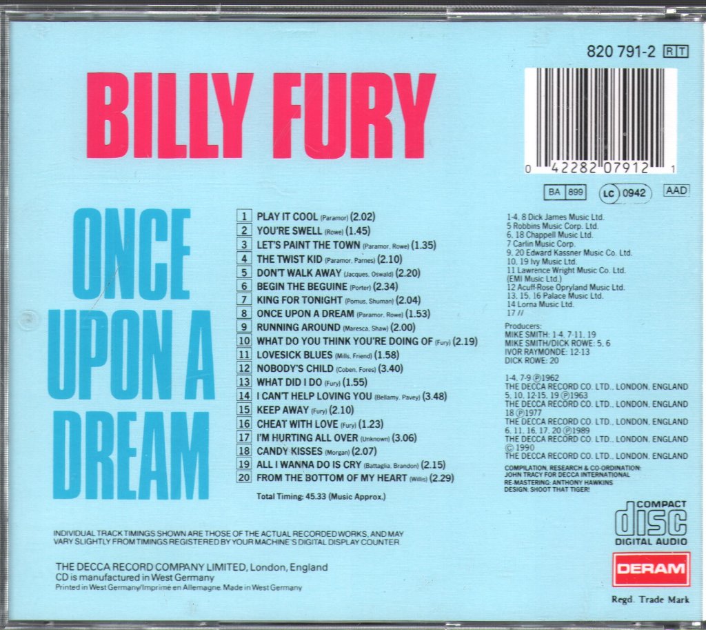 Billy Fury - Once Upon A Dream - Cd
