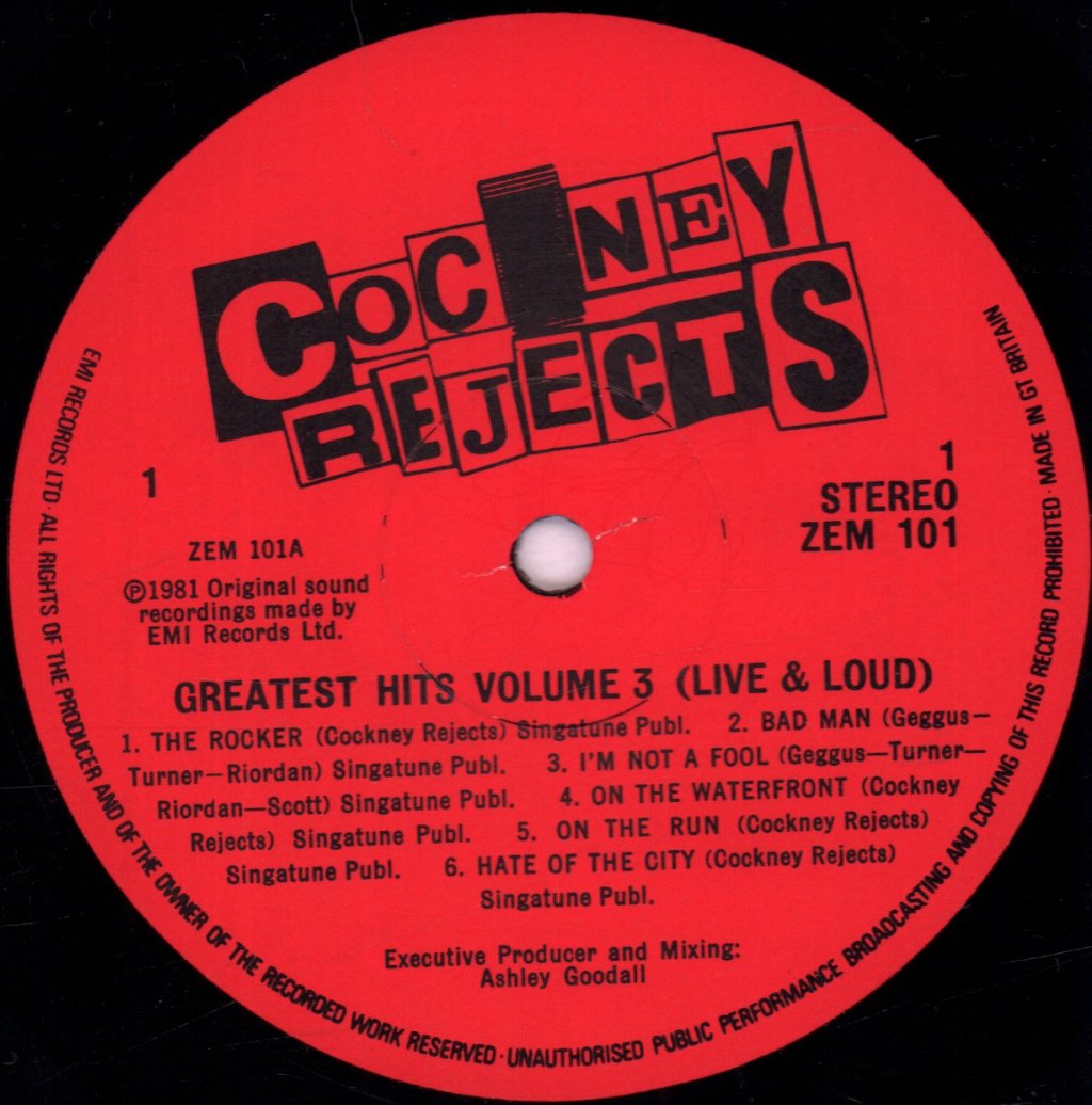 Cockney Rejects - Greatest Hits Vol 3 live & loud - Lp