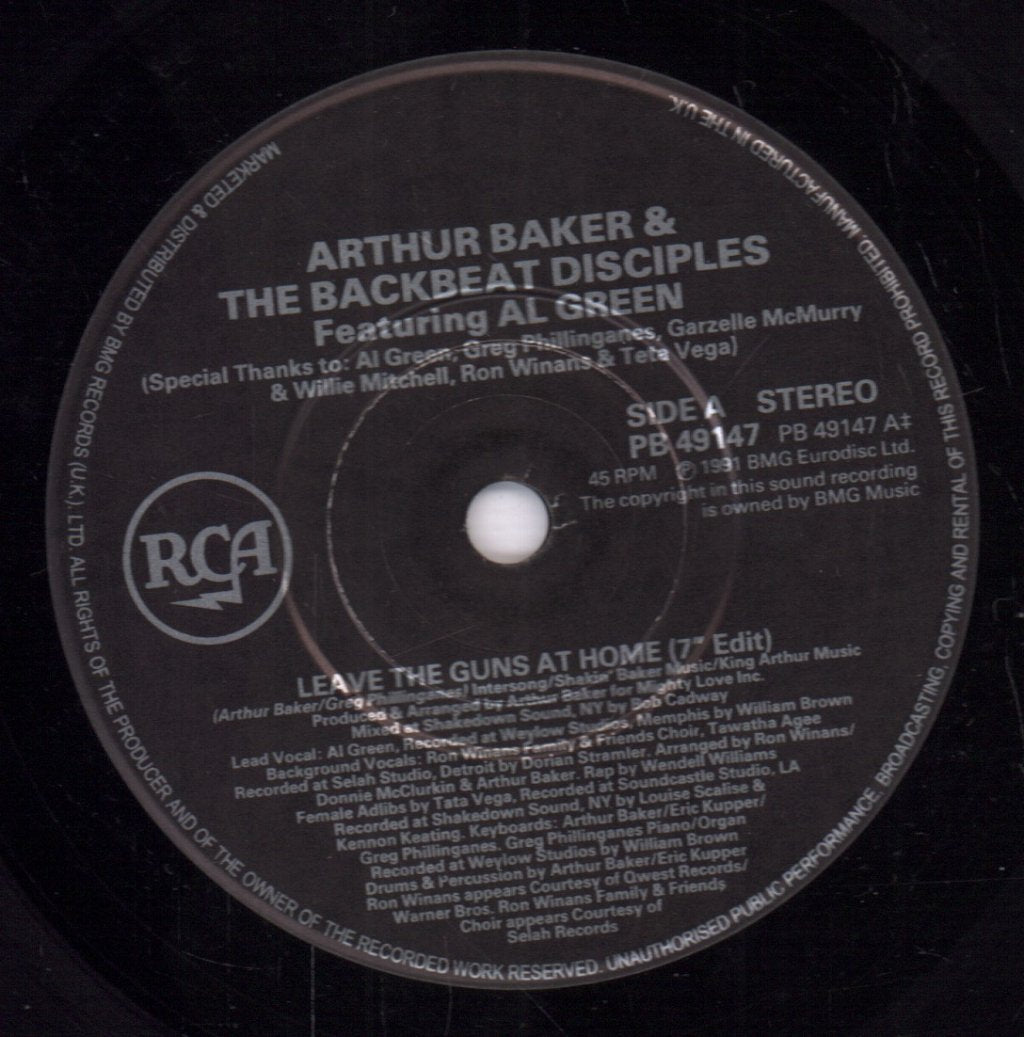 Arthur Baker And The Backbeat Disciples Feat Al Green - Leave The Guns At Home - 7 Inch
