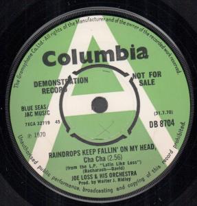 Joe Loss And His Orchestra - Raindrops Keep Fallin' On My Head - 7 Inch
