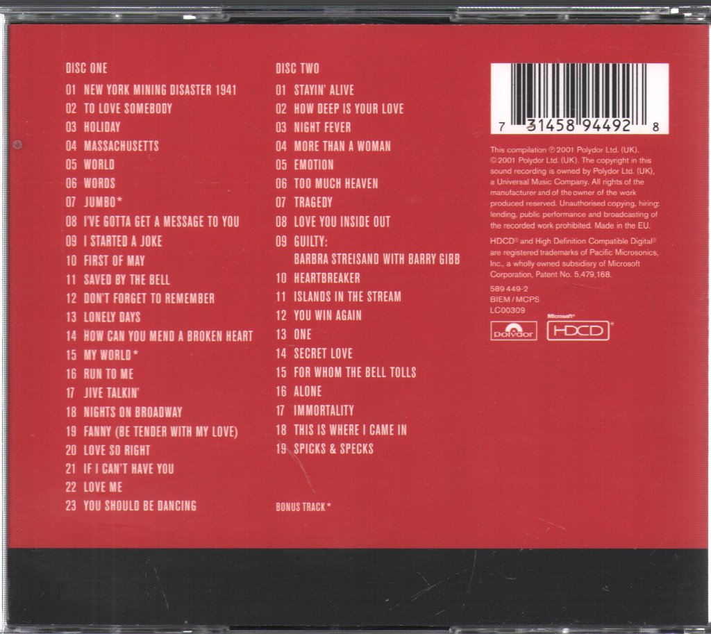 Bee Gees - Their Greatest Hits (The Record) - Double Cd