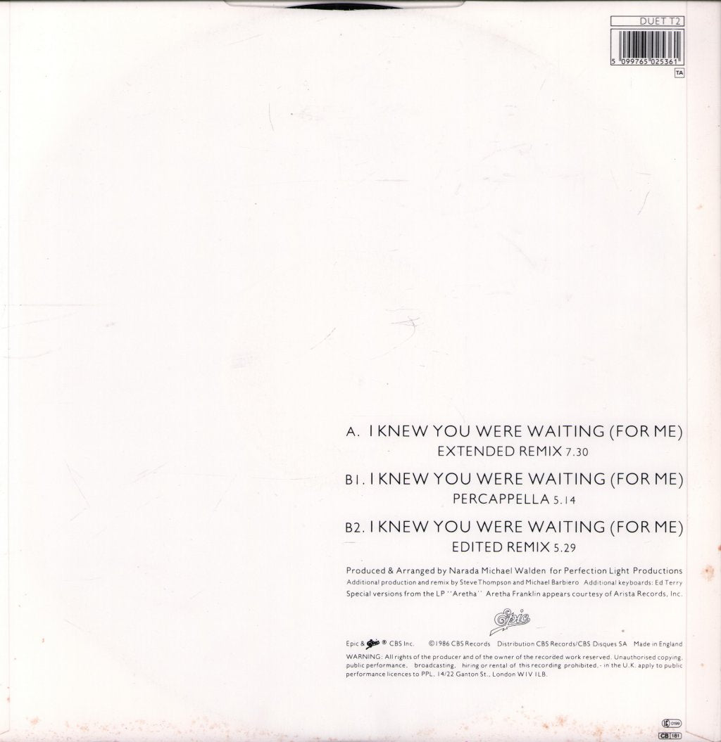 Aretha Franklin And George Michael - I Knew You Were Waiting For Me - 12 Inch