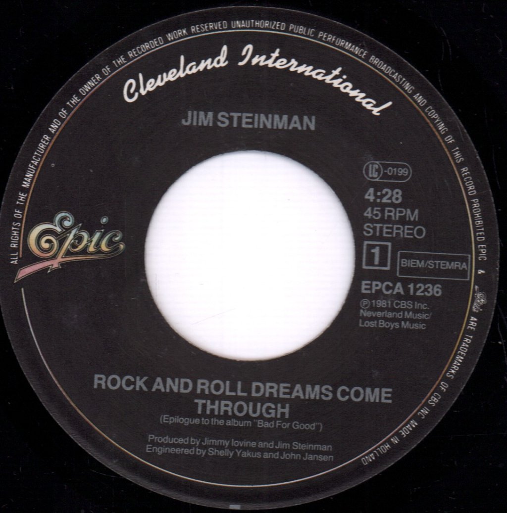 Jim Steinman - Rock And Roll Dreams Come Through - 7 Inch