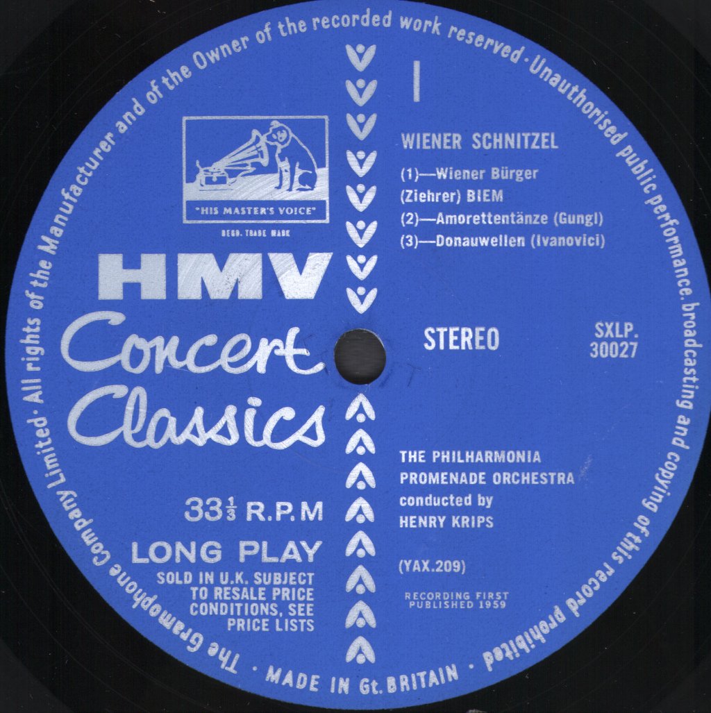 Henry Krips / Philharmonia Promenade Orchestra - Wiener Schnitzel - Viennese Music by Gung'l, Ivanovici, Lanner, Lehar & Ziehrer - Lp