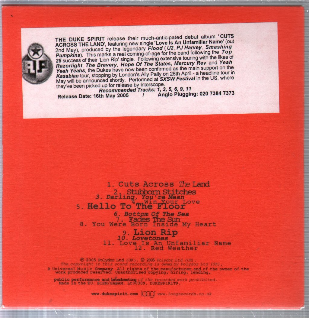 Duke Spirit - Cuts Across The Land - Cd