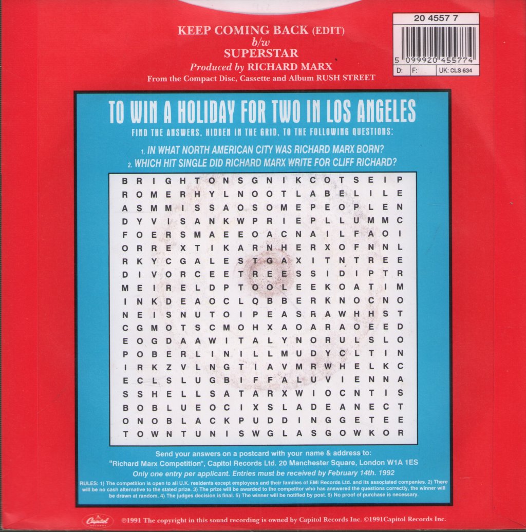 Richard Marx - Keep Coming Back - 7 Inch