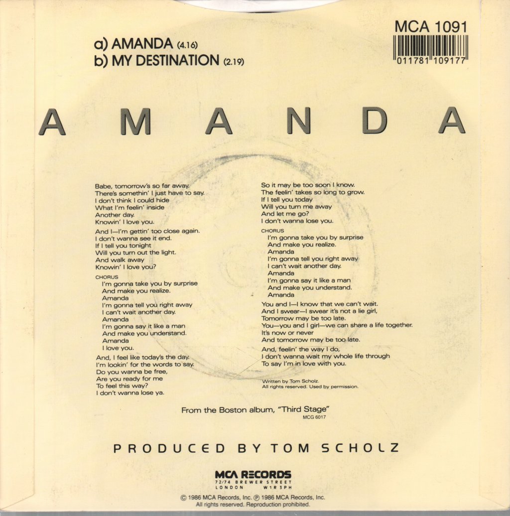 Boston - Amanda - 7 Inch