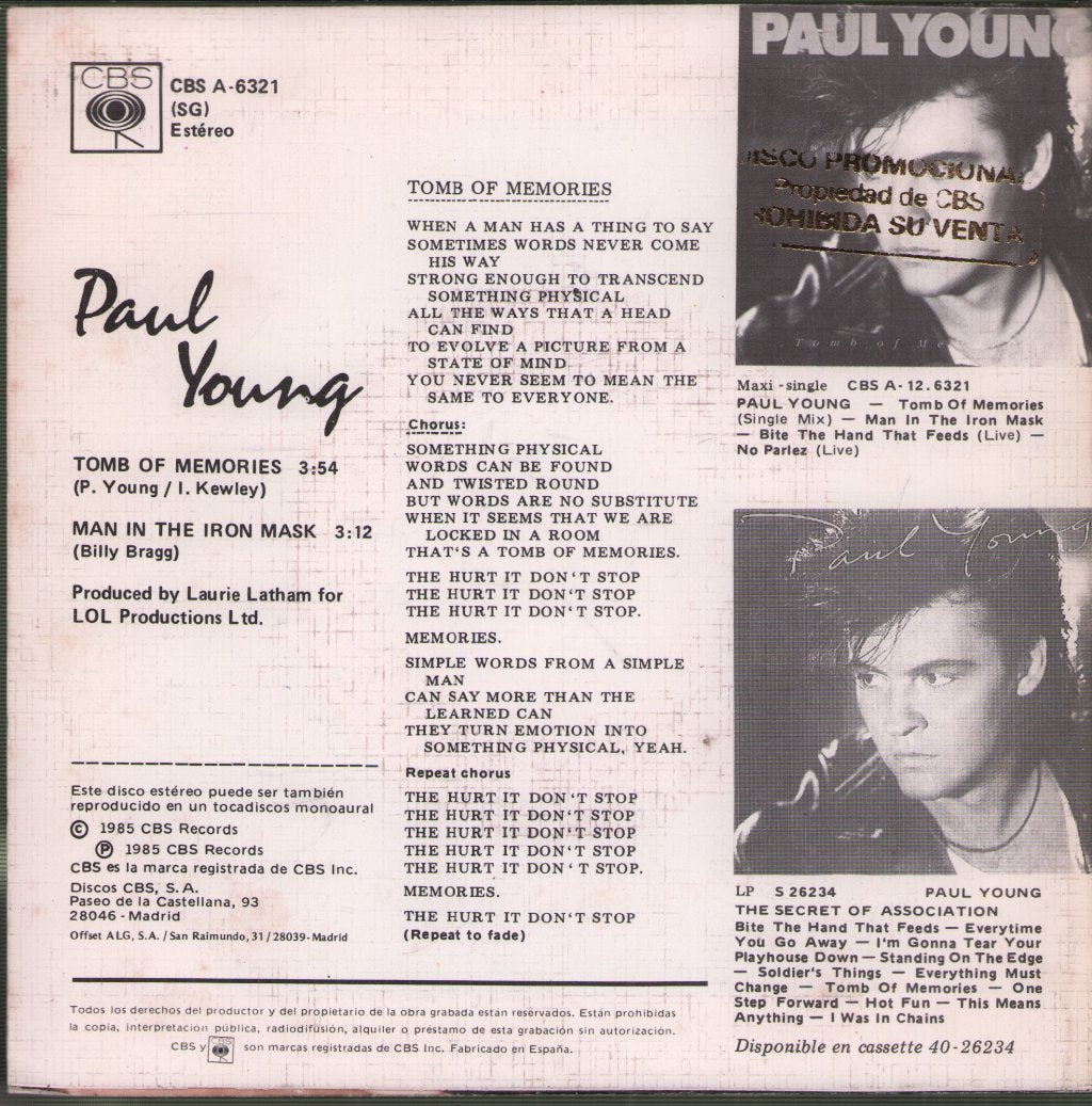 Paul Young - Tomb Of Memories - 7 Inch