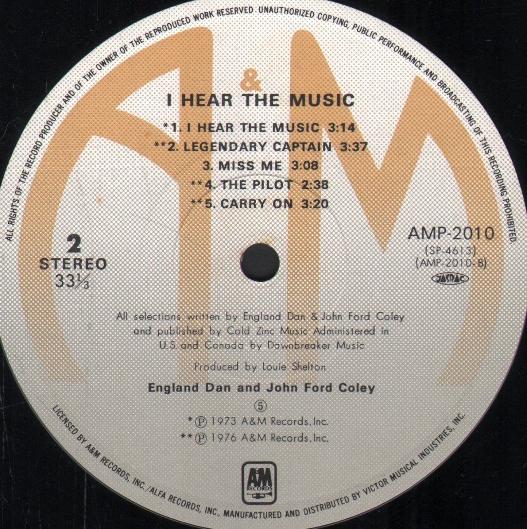 England Dan And John Ford Coley - I Hear The Music - Lp