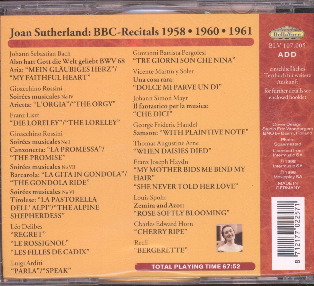 Joan Sutherland - Joan Sutherland BBC Recitals 1958, 1960, 1961 - Cd