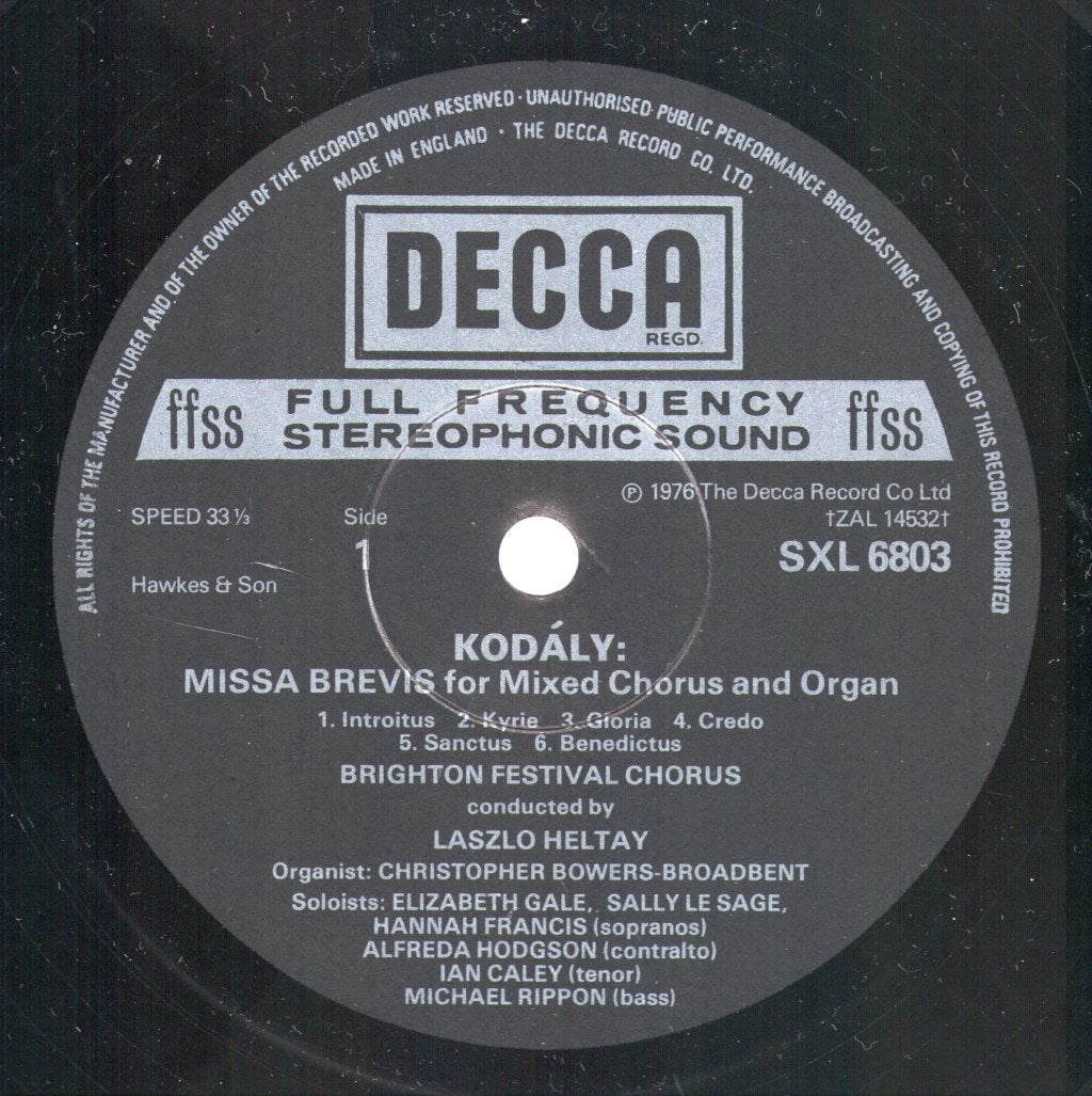 Brighton Festival Chorus / Laszlo Heltay - Kodaly - Missa Brevis / Pange Lingua - Lp