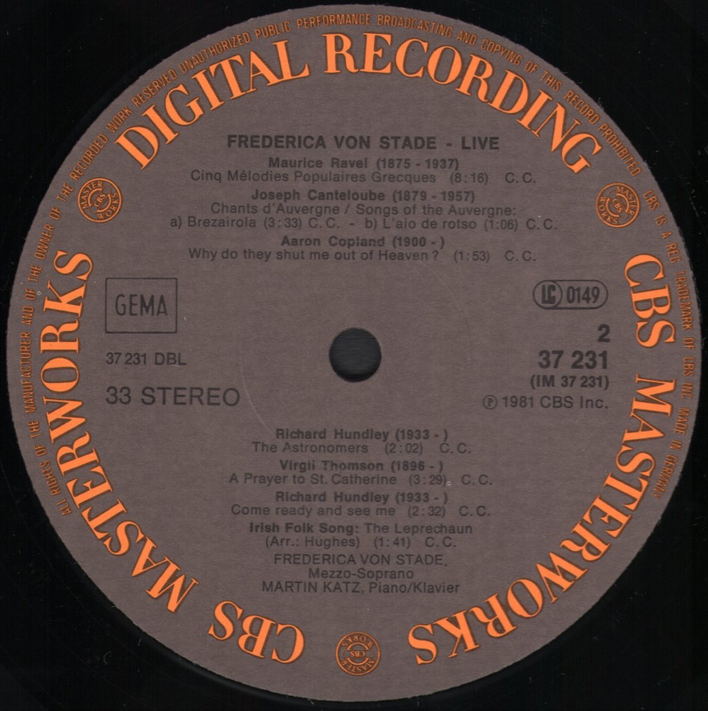 Frederica von Stade / Martin Katz - Live! - Lp
