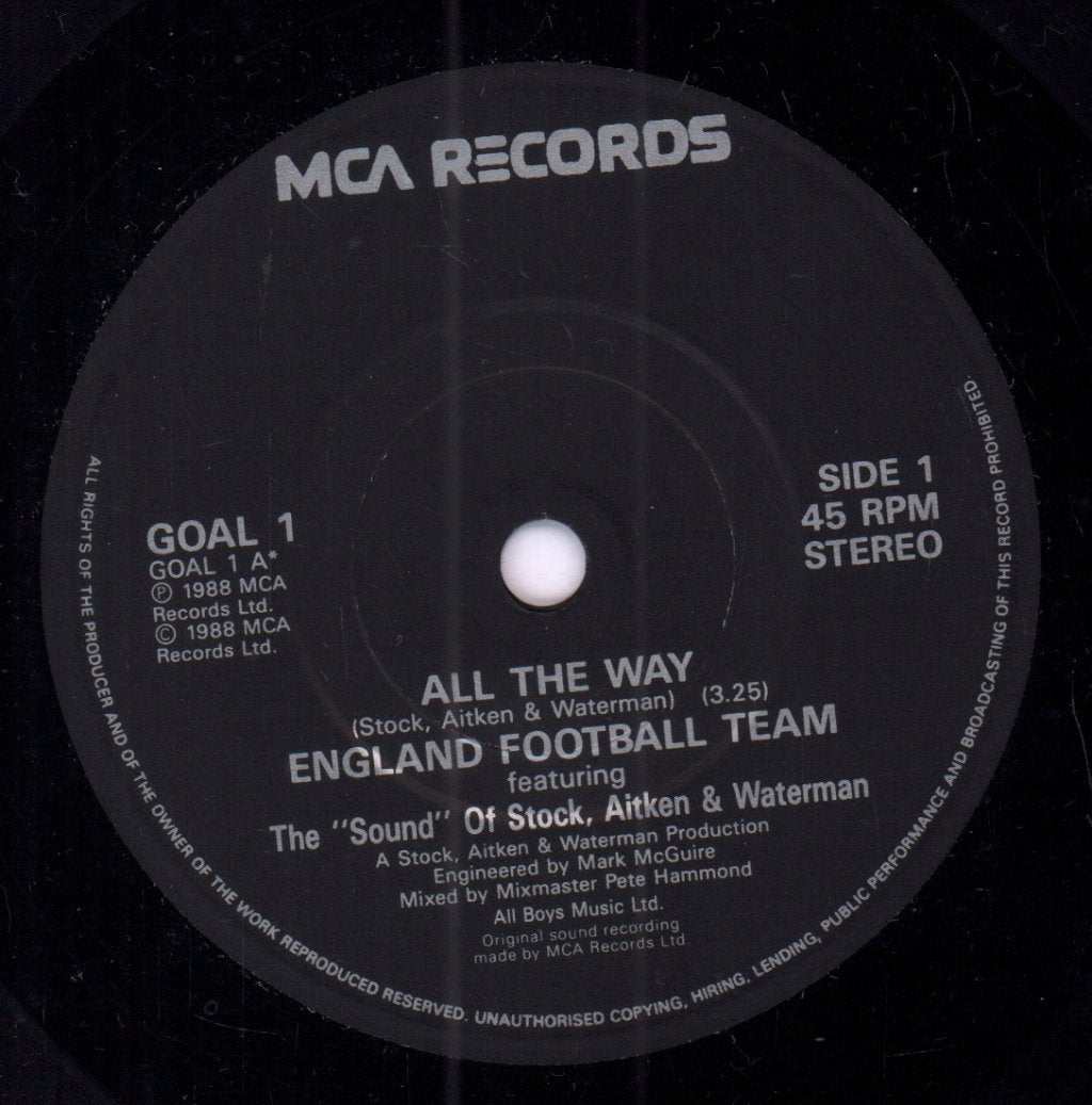 England Football Team Featuring Stock Aitken And Waterman - All The Way - 7 Inch