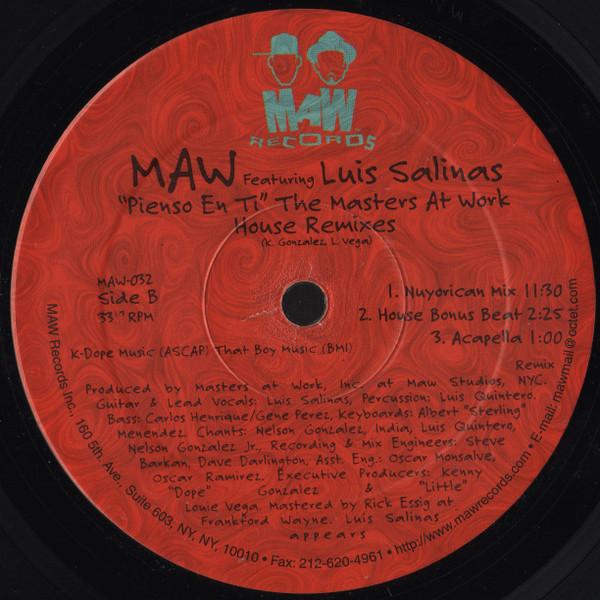 MAW Featuring Luis Salinas - Pienso En Ti (I Think Of You) (House Remixes) - 12 Inch