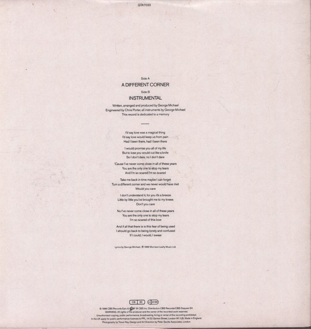 George Michael - A Different Corner - 12 Inch
