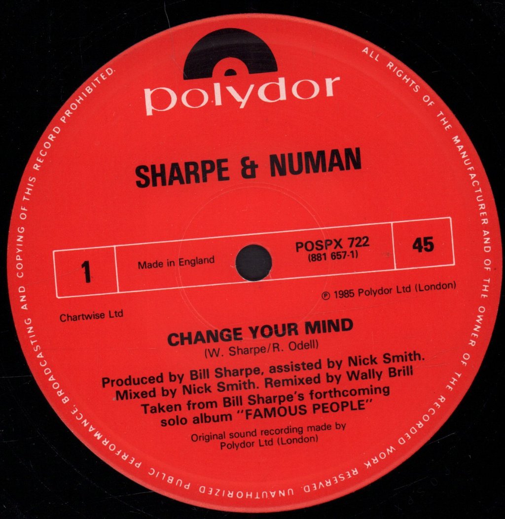 Sharpe And Numan - Change Your Mind - 12 Inch