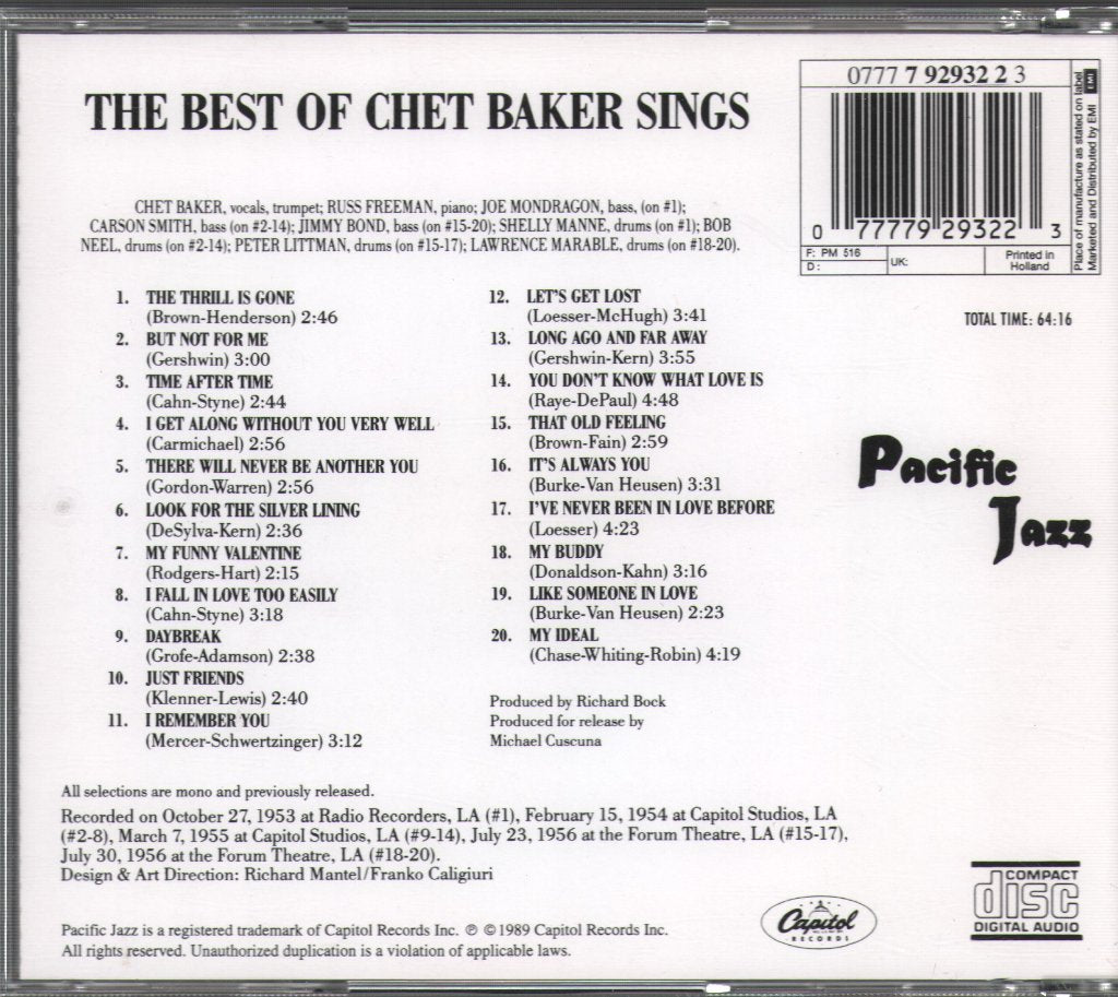 Chet Baker - Best Of Chet Baker Sings - Cd
