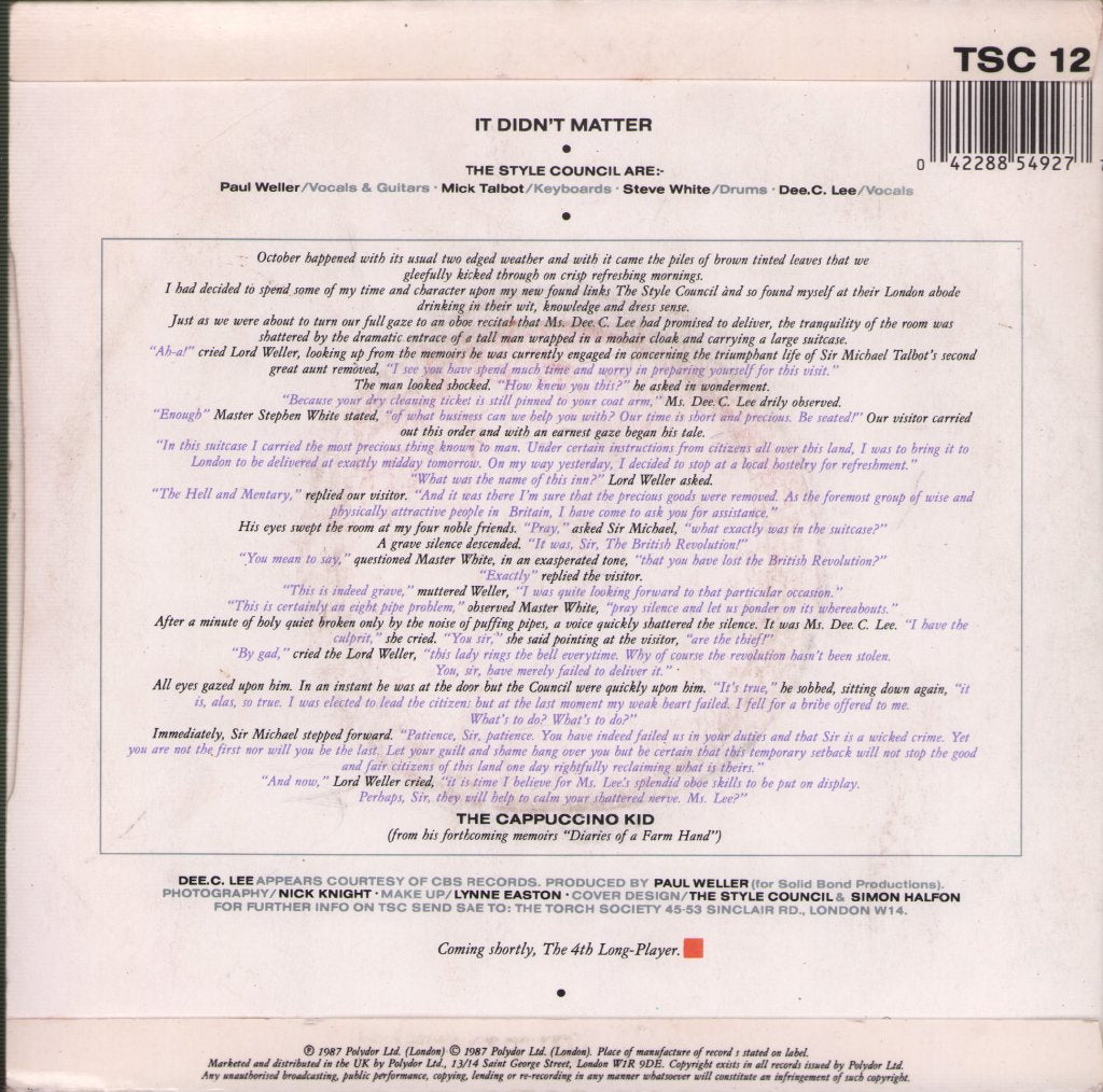 Style Council - It Didn't Matter - 7 Inch
