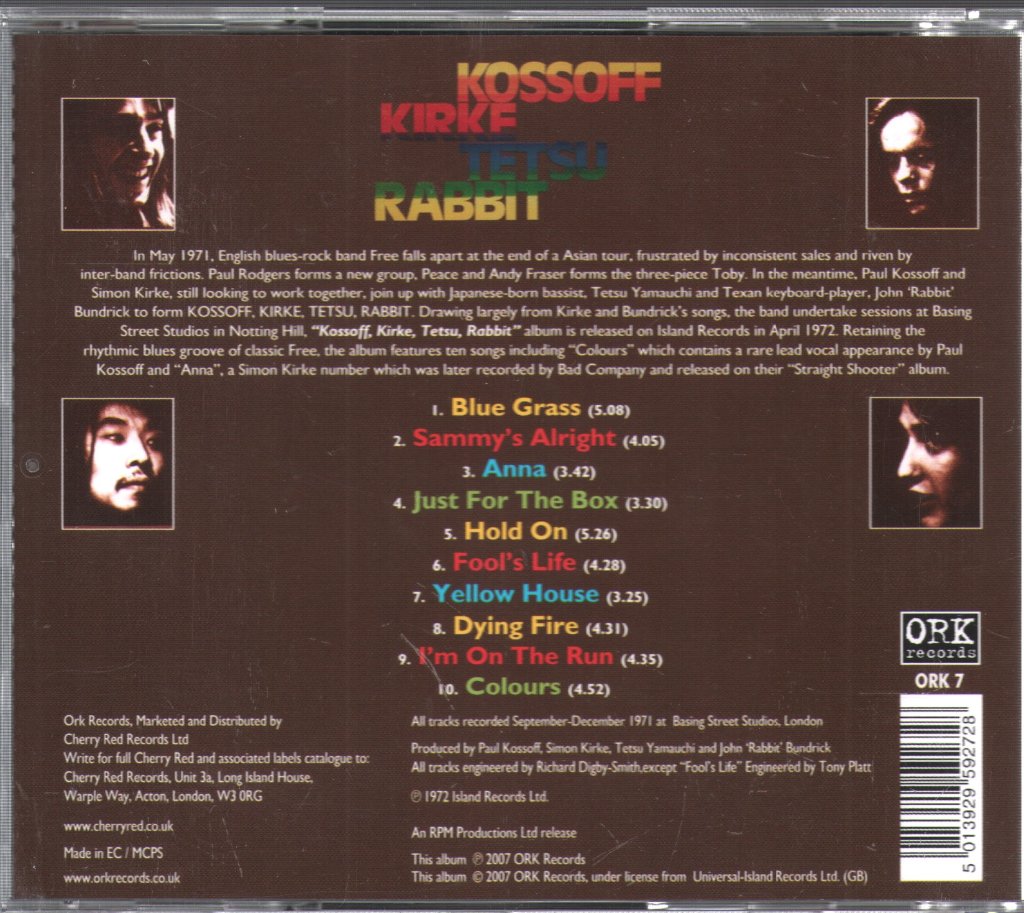 Kossoff, Kirke, Tetsu & Rabbit - Kossoff Kirke Tetsu Rabbit - Cd