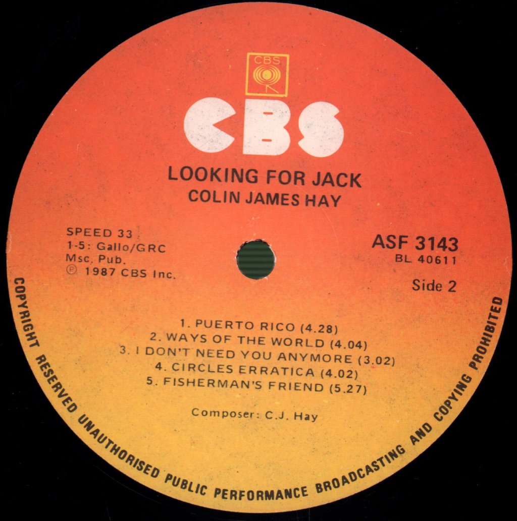 Colin James Hay - Looking For Jack - Lp