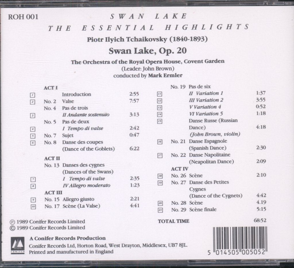 Orchestra Of The Royal Opera House, Covent Garden, Mark Ermler - Tchaikovsky - Swan Lake - The Essential Highlights - Cd