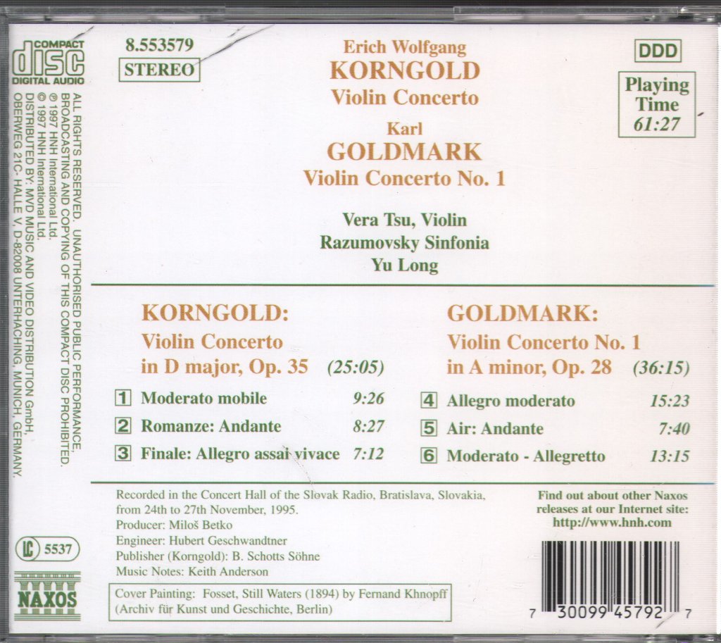 Erich Wolfgang Korngold - Violin Concerto / Violin Concerto No. 1 - Cd