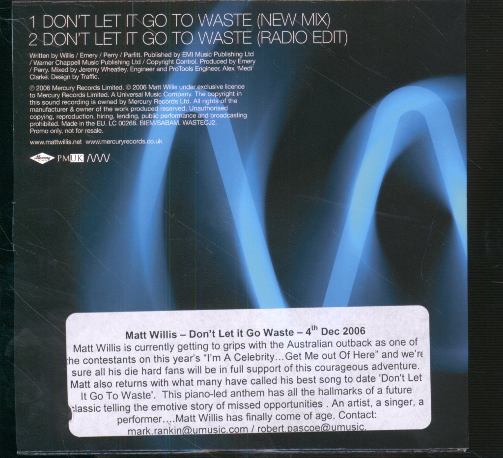 Matt Wills - Don't Let It Go To Waste - Cd
