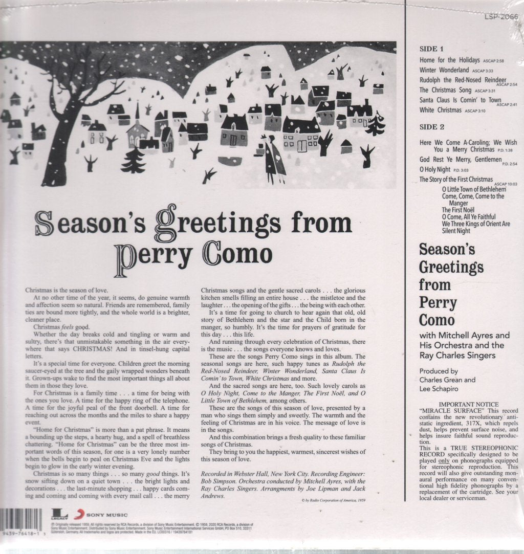 Perry Como - Christmas Greetings From Perry Como - Lp