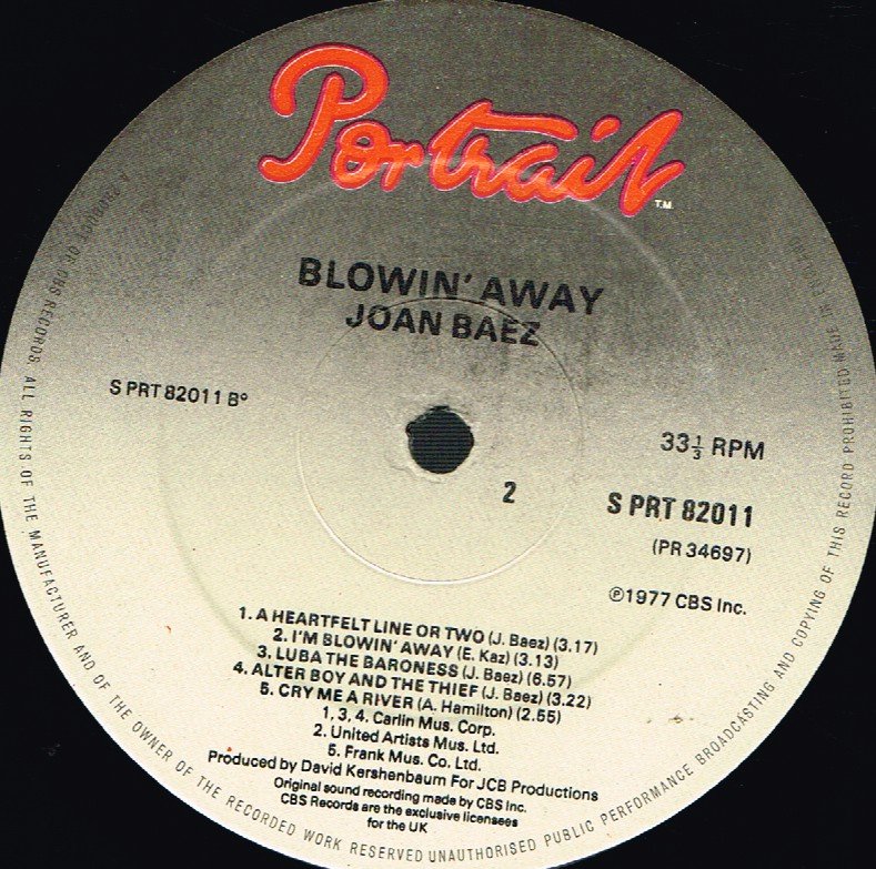 Joan Baez - Blowin' Away - Lp