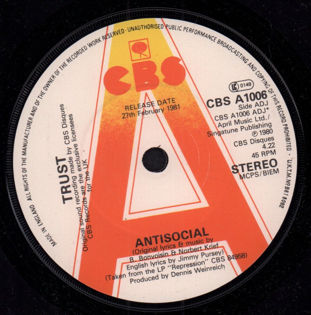 Trust (Metal) - Antisocial - 7 Inch