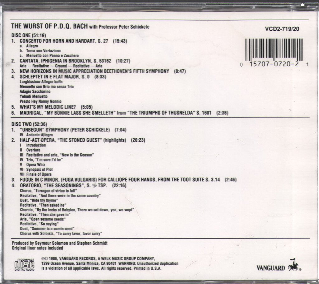 Peter Schreier - Wurst Of P.D.Q. Bach - Double Cd