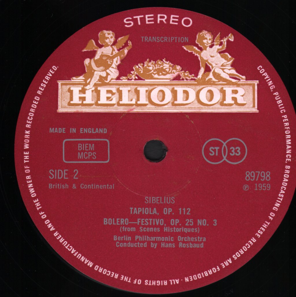 Berlin Philharmonic Orchestra / Hans Rosbaud - Sibelius - Karelia-Suite / The Schwan of Tuonela / Tapiola / Bolero - Lp
