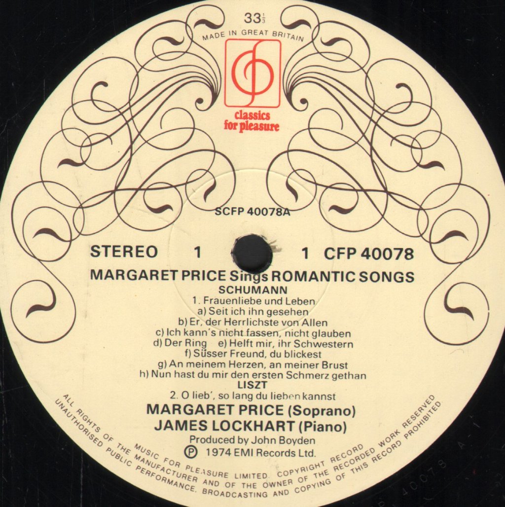 Margaret Price with James Lockhart - Margaret Price Sings Romantic Songs - Lp