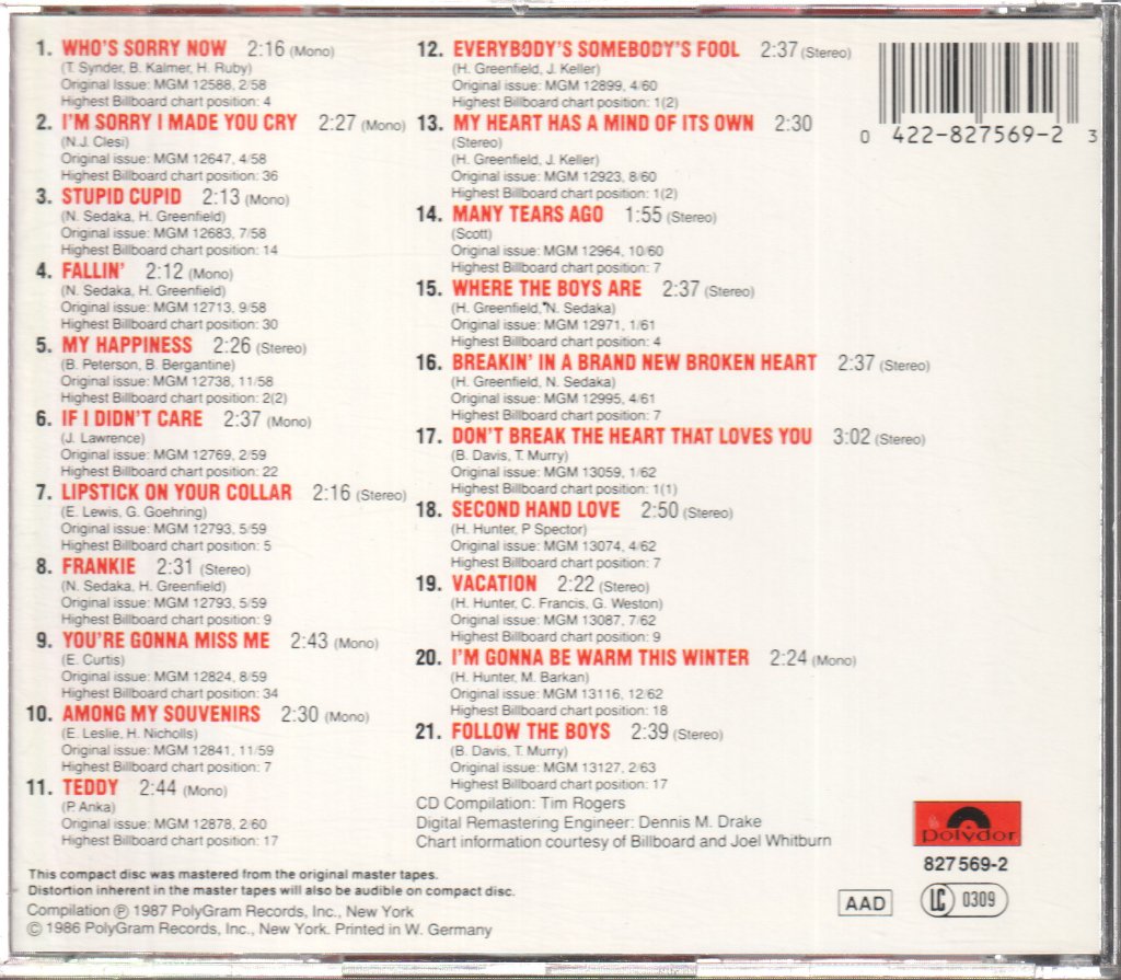 Connie Francis - Very Best Of Connie Francis (Connie's 21 Biggest Hits!) - Cd
