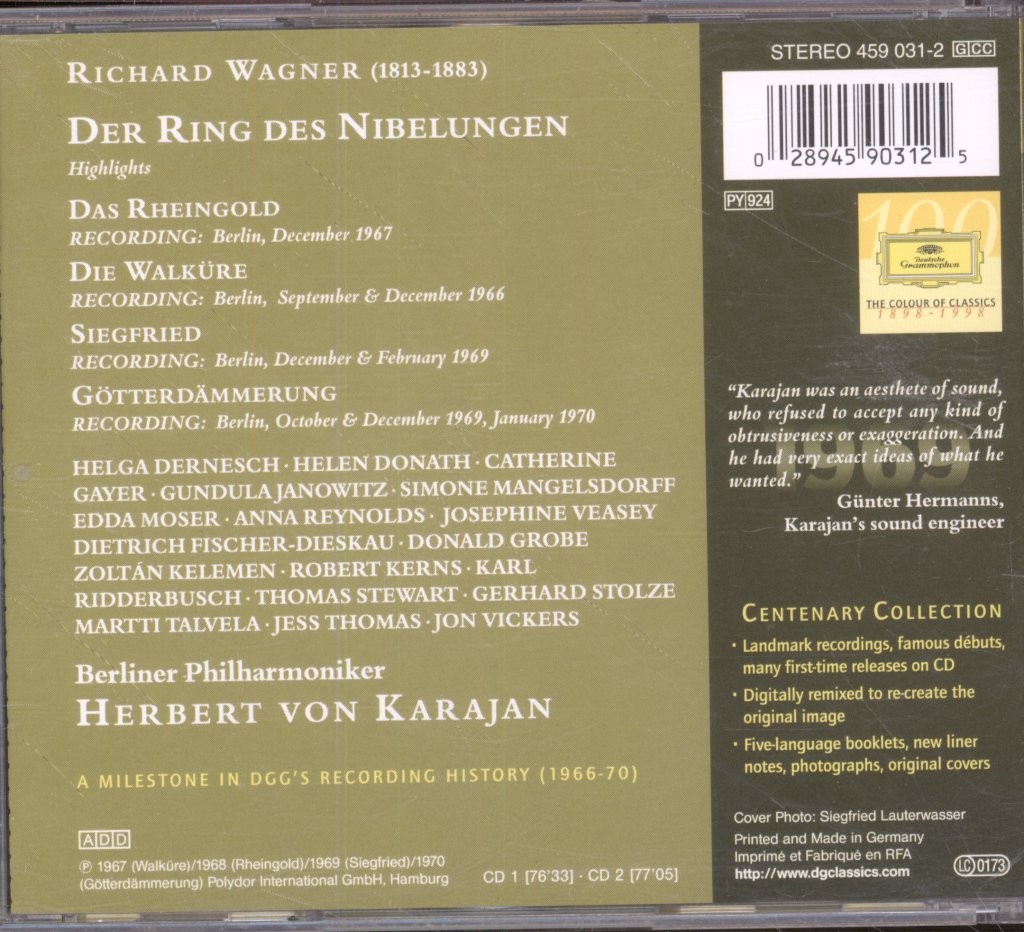 Berliner Philharmoniker, Herbert von Karajan - Wagner - Der Ring Des Nibelungen - Highlights - Double Cd