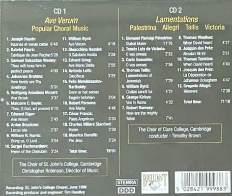 Christopher Robinson, Clare College Choir, Cambridge - Choral Masterworkd - Double Cd