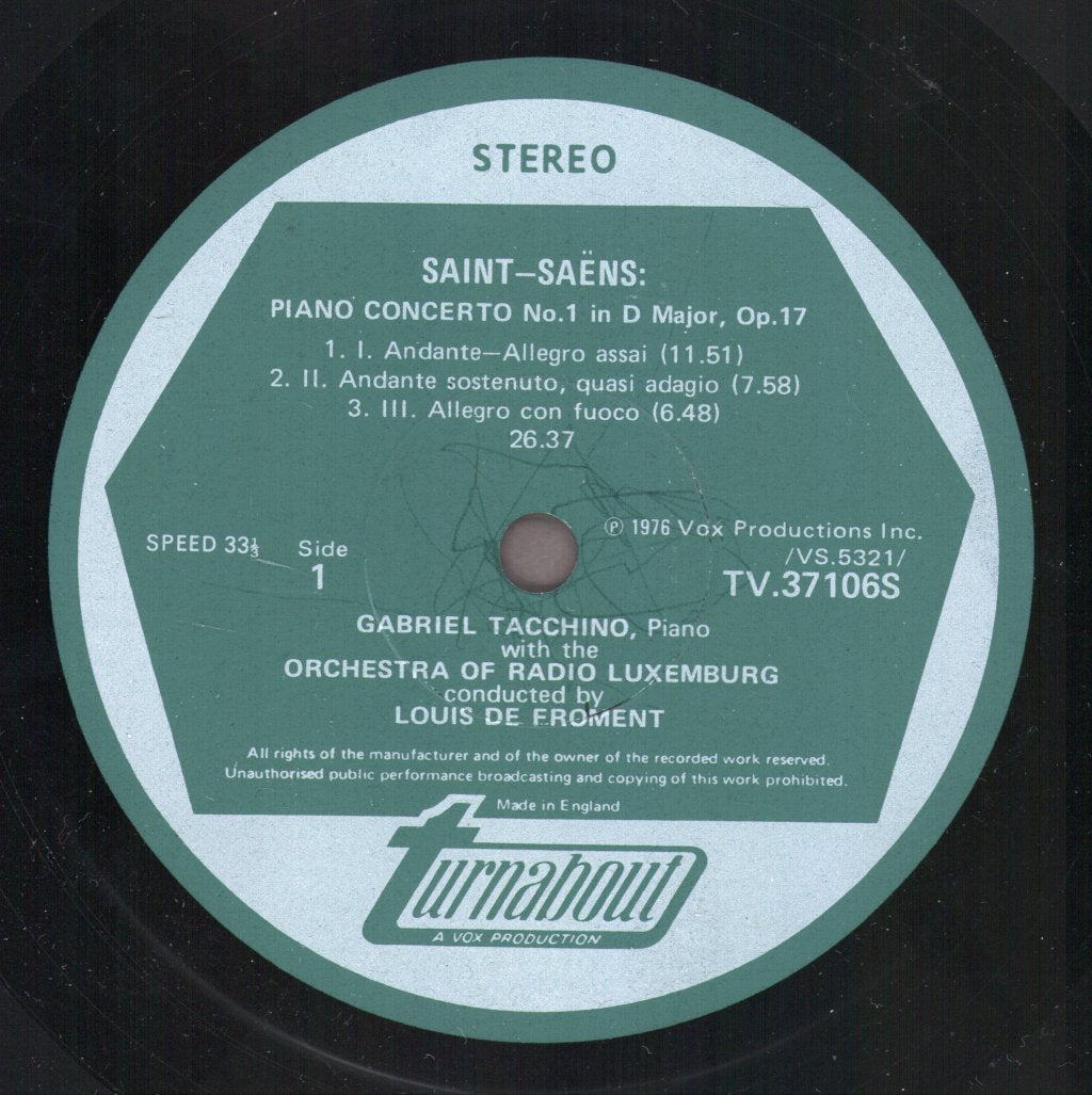 Gabriel Tacchino - Saint-Saens - Piano Concertos No. 1&2 - Lp