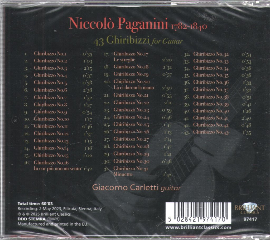Niccolò Paganini - 43 Ghiribizzi For Guitar - Cd