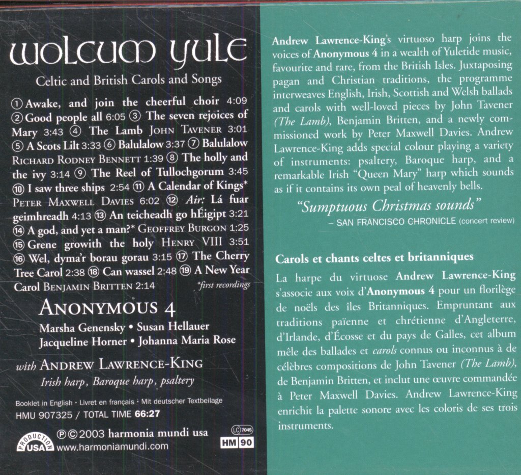 Anonymous 4 With Andrew Lawrence-King - Wolcum Yule (Celtic And British Songs And Carols) - Cd Set