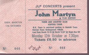 John Martyn - Town And Country Club 12 October - Ticket