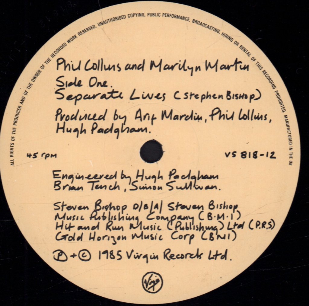 Phil Collins And Marilyn Martin - Separate Lives - 12 Inch