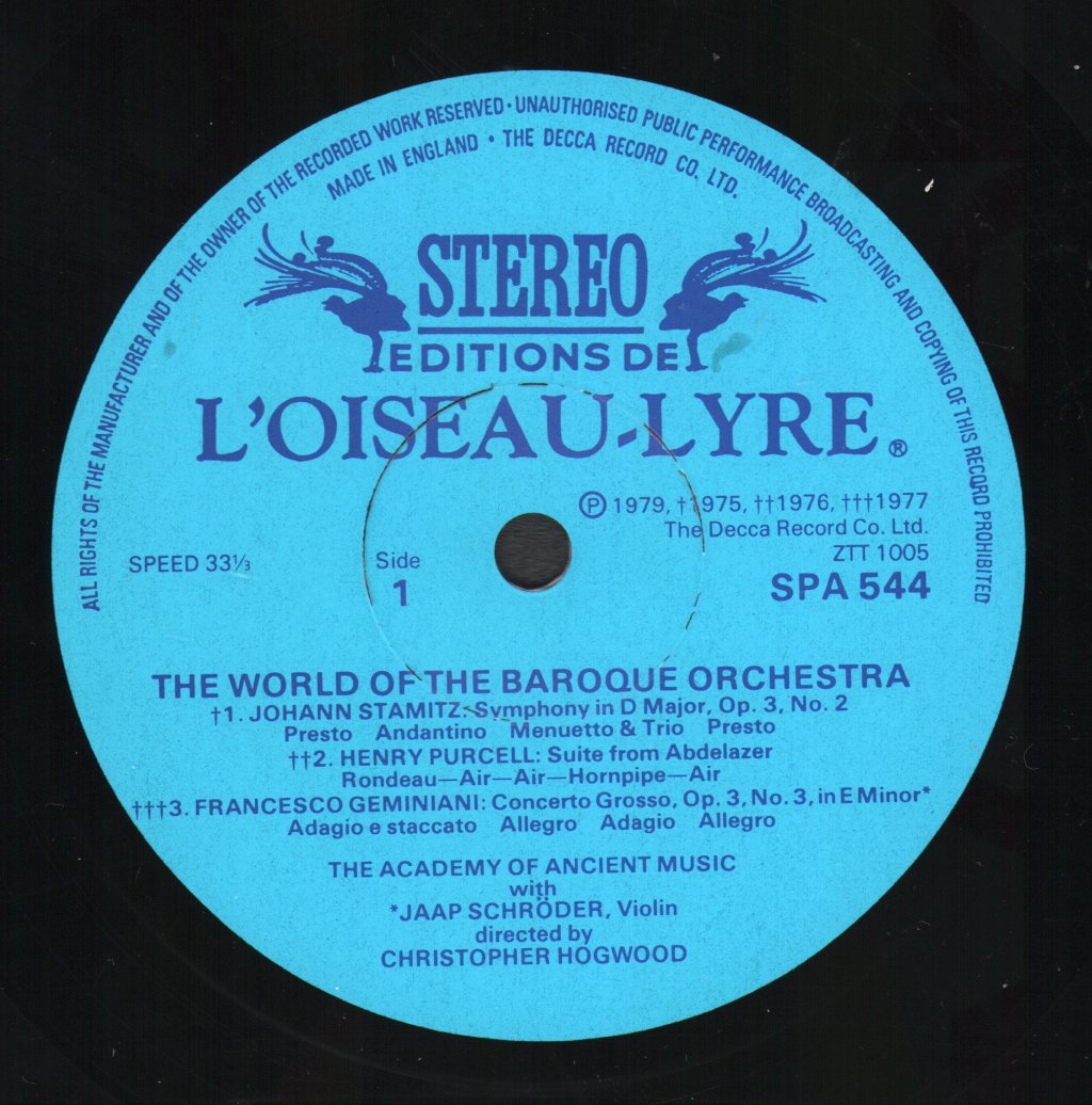 Academy Of Ancient Music / Christopher Hogwood - World Of The Baroque Orchestra - Lp