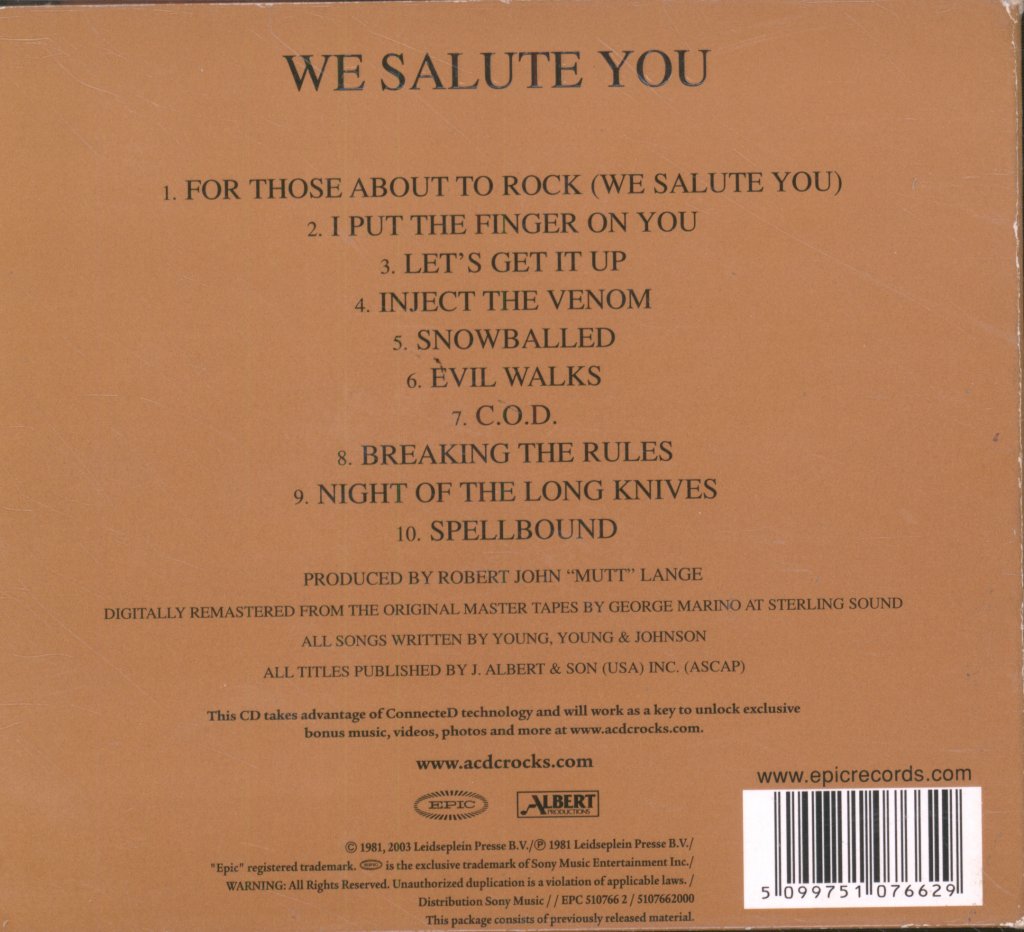 AC/DC - For Those About To Rock (We Salute You) - Cd