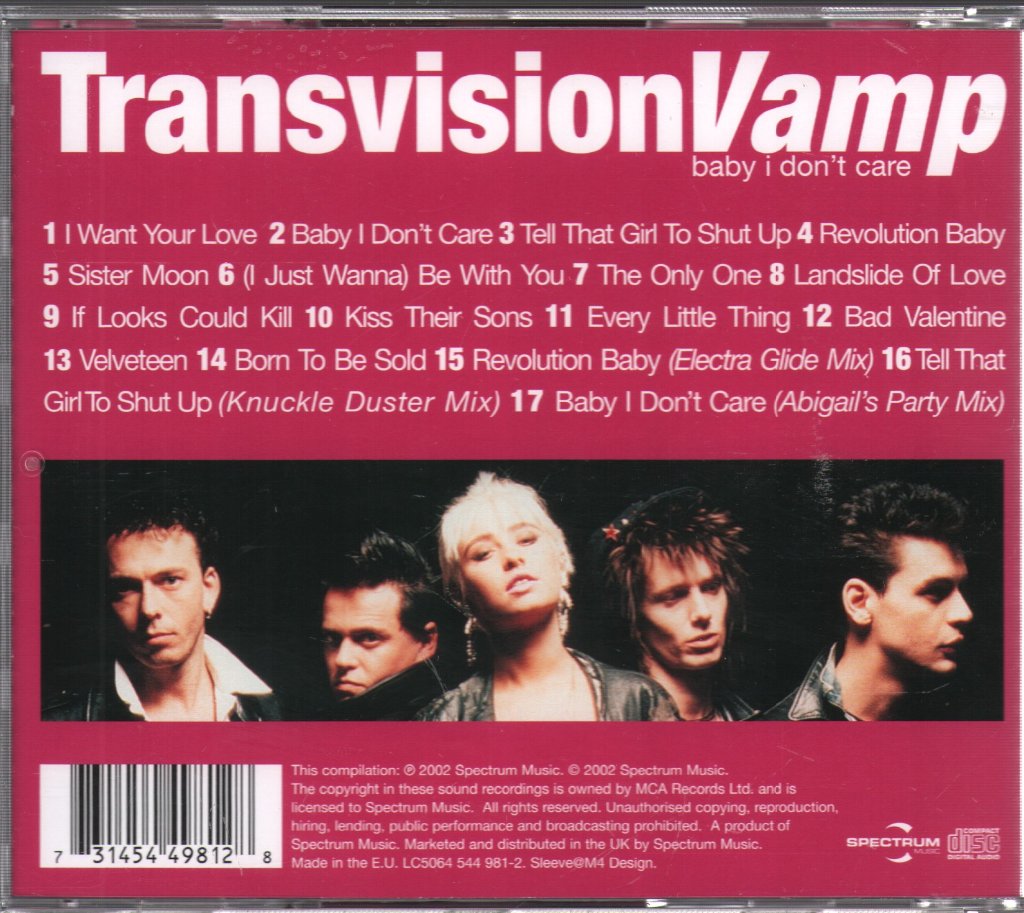 Transvision Vamp - Baby I Don't Care - Cd