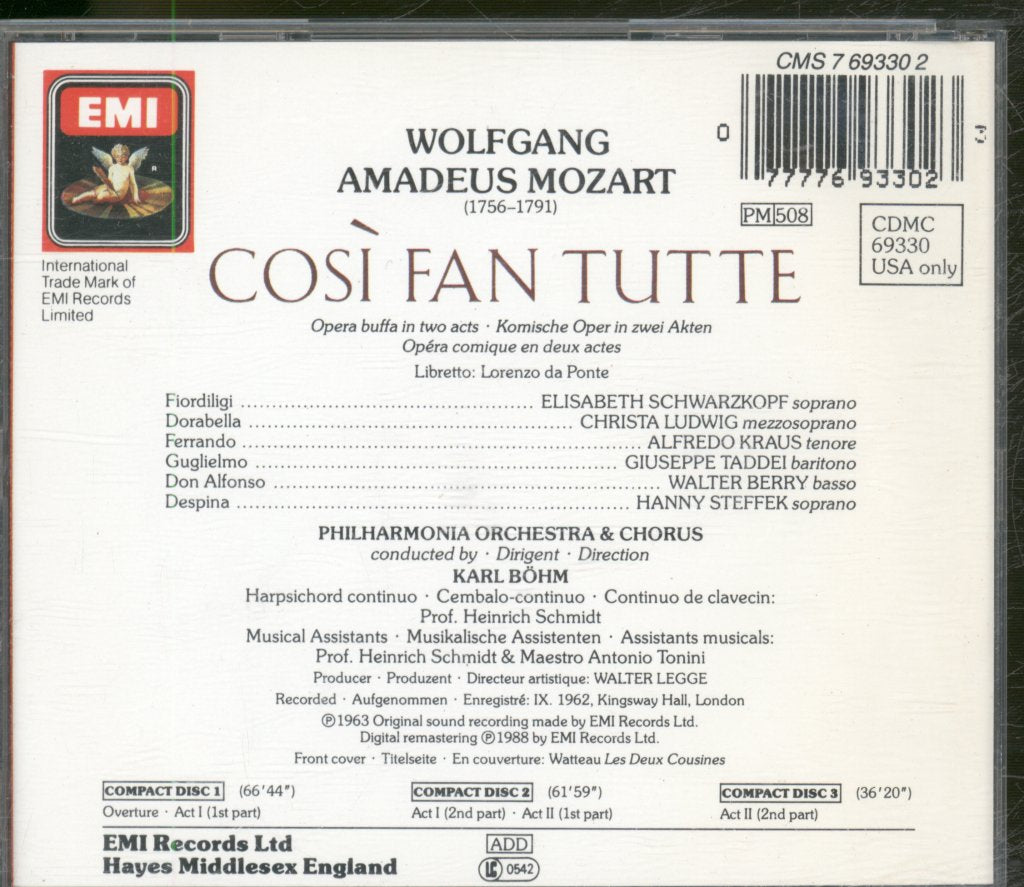 Philharmonia Orchestra, Karl Böhm - Mozart -Così Fan Tutte - Triple Cd
