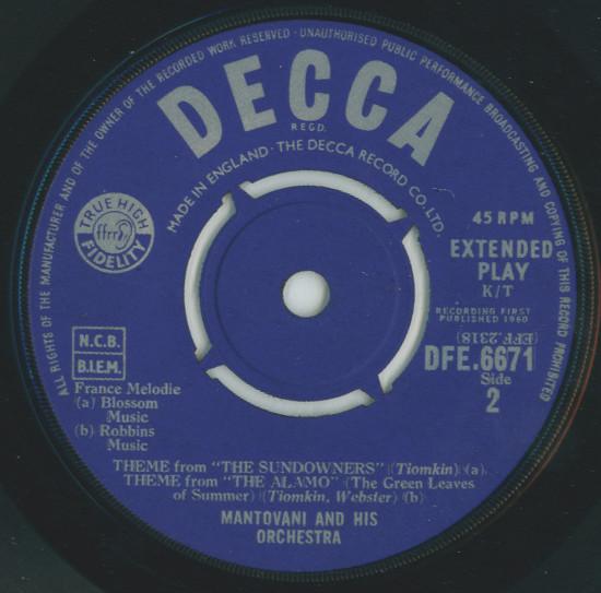 Mantovani - Plays The Theme From Exodus And Other Themes - 7 Inch