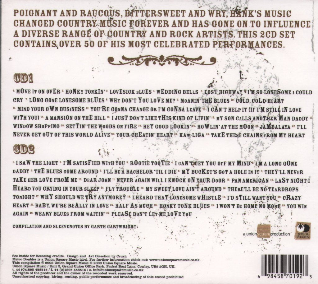 Hank Williams - Essential Hank Williams: Hillbilly Legend - Double Cd