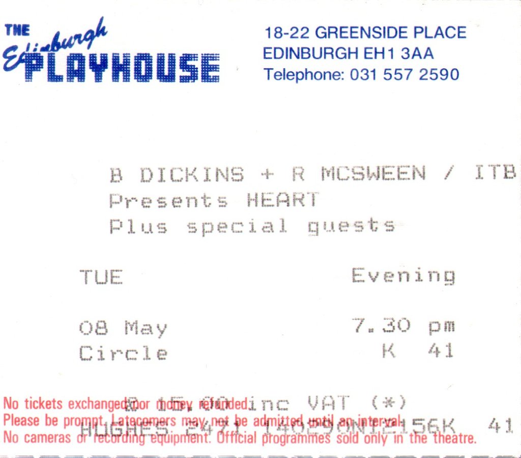 Heart - Edinburgh Playhouse 8th May - Ticket