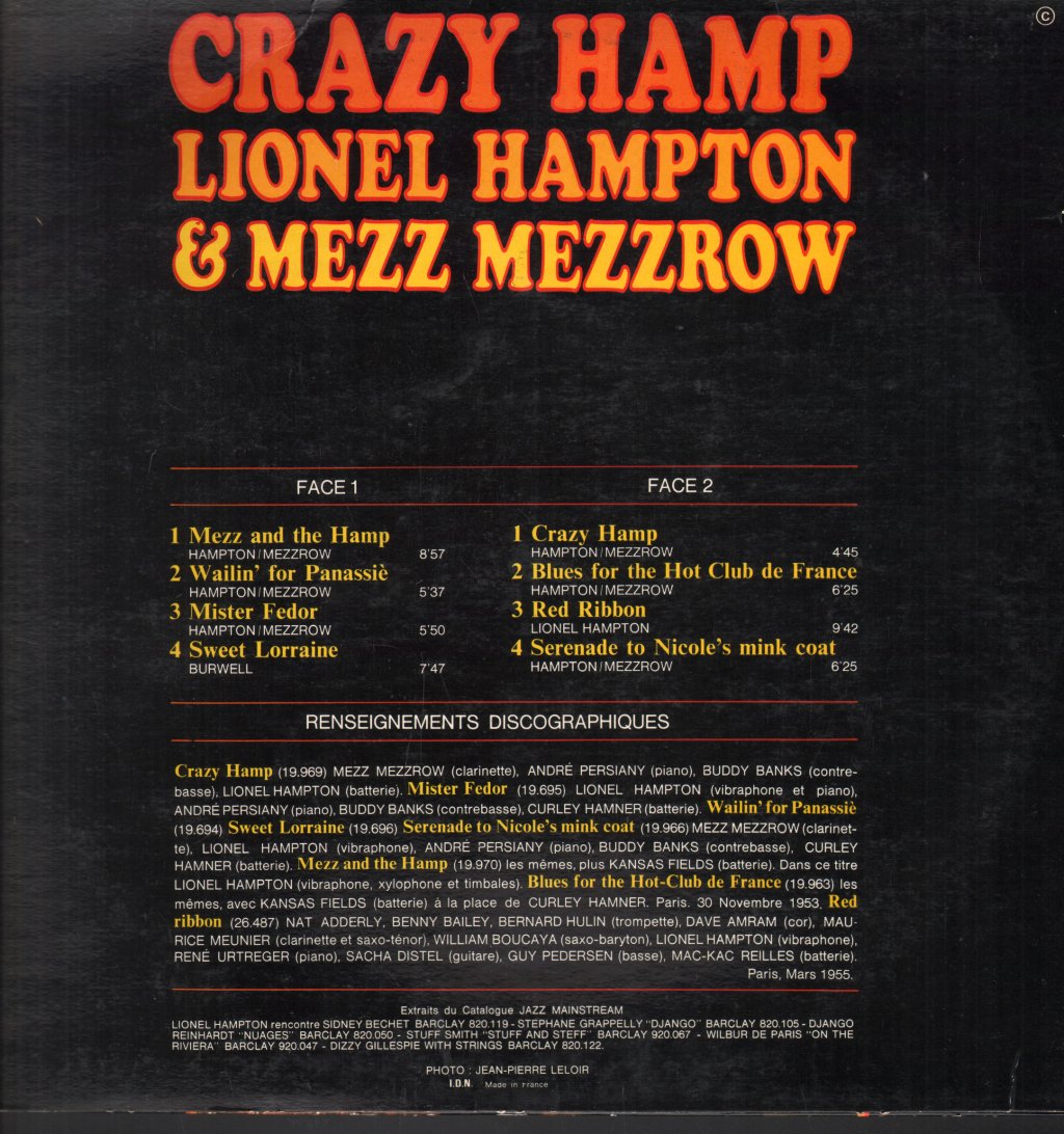 Lionel Hampton - Le Torride Lionel Hampton Rencontre Mezz Mezzrow - Lp